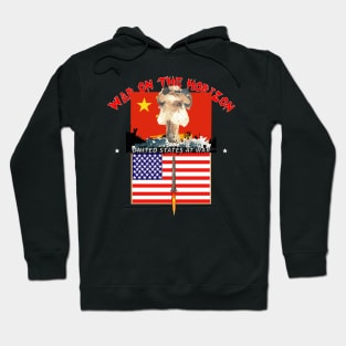 War on the Horizon - China Flag - US Flag w Missile Firing - Atomic Blast X300 Hoodie